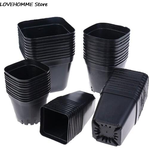 10pcs Black Color Flower Pots Planters Pot Trays Plastic Pots Creative Small Square Pots For Succulent Plants 5 SIZE