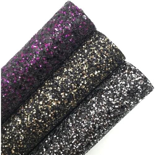 LEOsyntheticoDIY Black Mixed Gold Chunky Glitter Vinyl Fabric Sheet Felt Backing Synthetic Leather Faux Vinil DIY A4 SIZE R2011A