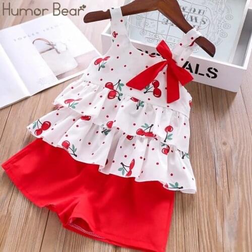 Humor Bear Summer Girls Clothes Fashion Fruit Bow Flower T shirt + Pants Baby Suits Children Clothing Set Baby Kids Clothes