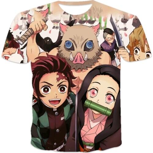 2021 Summer Oversized Loose Mens T-shirt Clothes Short Sleeve Fantasy Demon Slayer Series Printed O-Neck Mens T-shirt