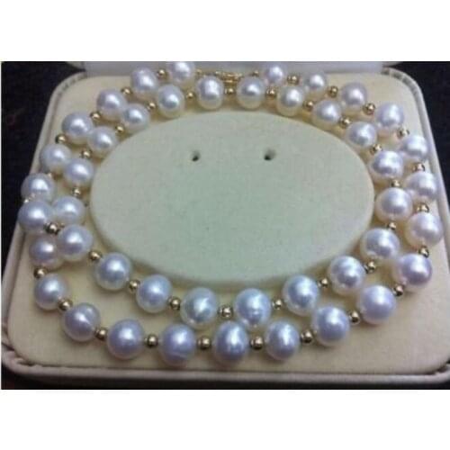 REAL NOBLEST AAA+ 7-8MM AKOYA WHITE NATURAL PEARL NECKLACE 18" 14K GOLD CLASP