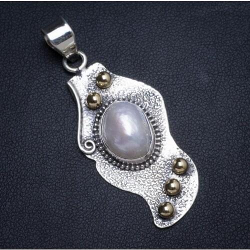 Natural Two Tones Biwa Pearl Handmade Unique 925 Sterling Silver Pendant 2" X0014