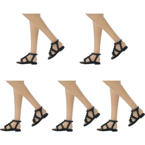 Wholesale 5 Pairs / Lot High Quality Doll Shoes Black Casual Wear Flat Shoes Sandals for Barbie Doll 12'' Accessories Kids Toy