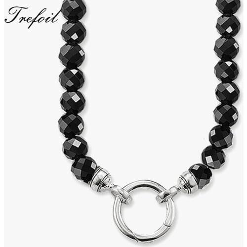 Beads Necklace Onyx Pendant Carrier, Fashion 925 Sterling Silver Collane Jewelry European Trendy Gift For Women Girls Tesbih