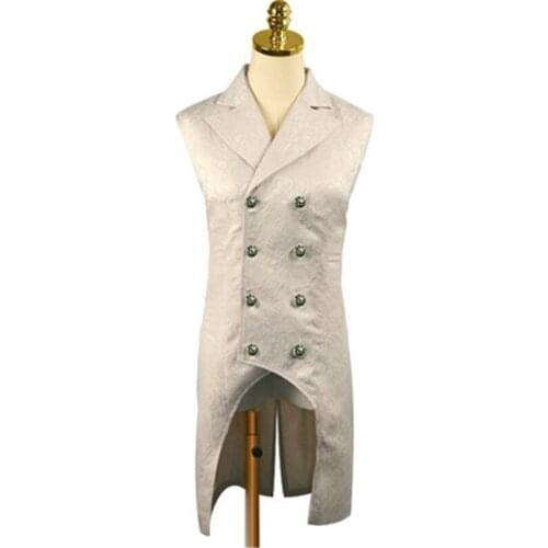 Medieval Steampunk Gothic Vogue Vintage Style Men Coats Sleeveless Lapel Collar Double-Breasted Formal Prom Party Jacquard Coat