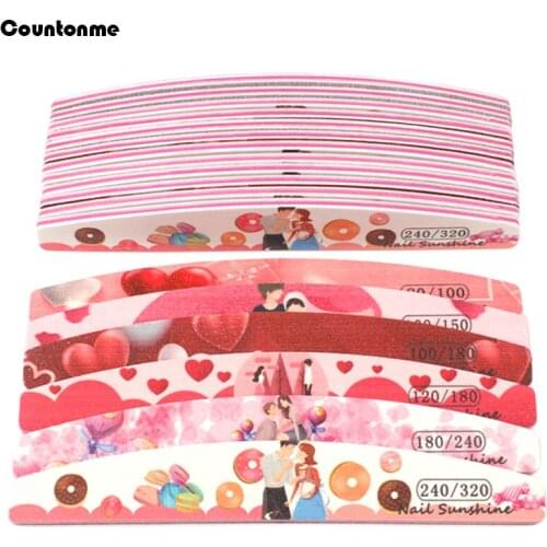 50Pcs Double Sided Red Nail File 80/100/120/150/180/240/320 Boat Emery Board Thick Sandpaper Sanding Files Buffer For Manicure