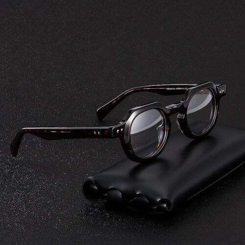 Rockjoy Acetate Eyeglasses Frames Male Women Polygon Plain Tortoise Glasses Men Vintage Nerd Spectacles for Reading Optical Lens