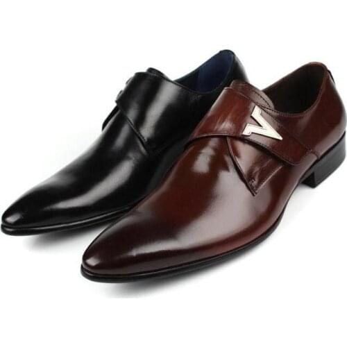 Luxury Pointed Toe Business Dress Men Shoes Black Brown Wedding Shoes Mens Daily Office Work Genuine Leather Shoes Szie 37-44