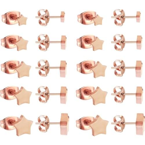LUXUKISSKIDS Rose Gold Earrings Stainless Steel Star Shape Women Fashion Earrings Wholesale 10Pairs/Lot