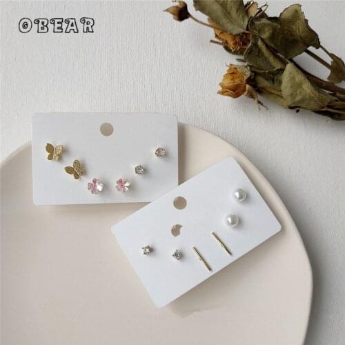 OBEAR 3pcs/Set Earring Set 14K Gold Plating Butterfly Flowers Stud Earring for Women Daily Matching Jewelry Gifts