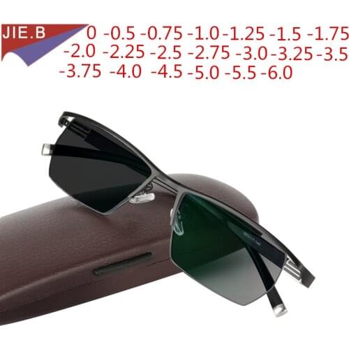 New mens sun photochromic myopia glasses ladies half frame alloy prescription sunglasses frame glasses -0.5-0.75 to -6.0
