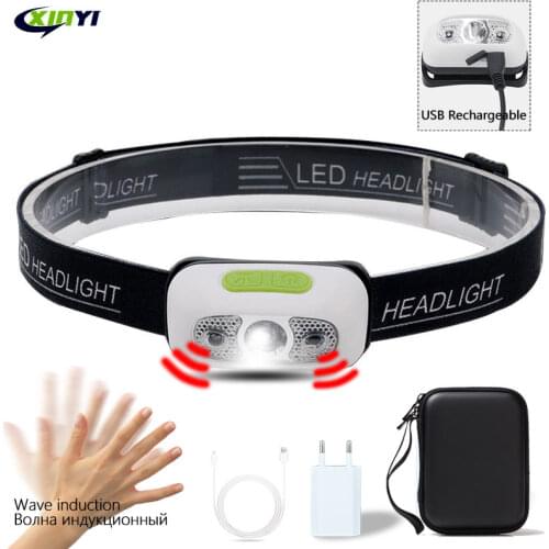 Body Motion Sensor 6000LM Mini LED HeadlampWith USB Rechargeable Headlight 4ModesCamping Flashlight Head Light Torch Lamp