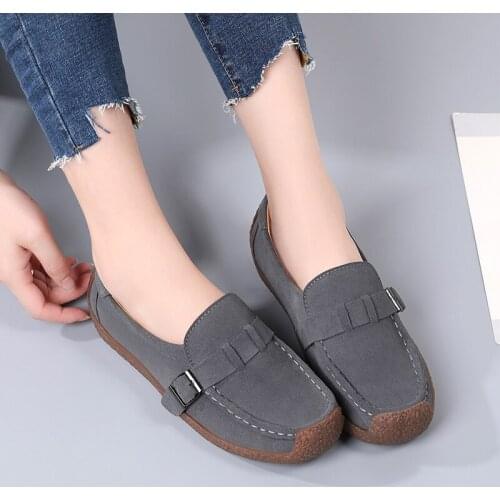 Womens Shoes Large Size Moccasin Shoes Flat Shoes British Style Casual Shoes Gladiator Shoes Leather Buckle Single Shoes