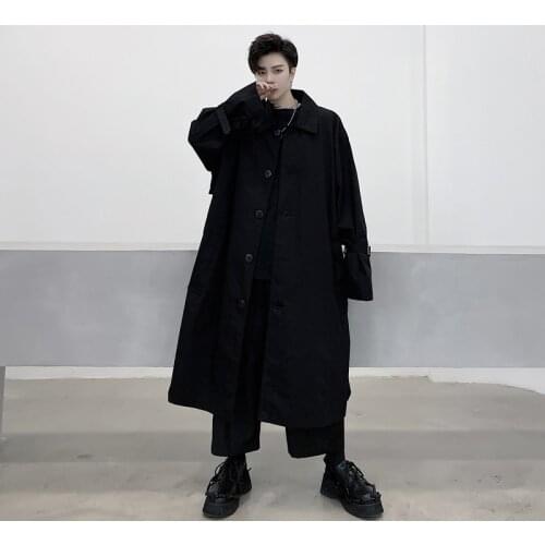 Hairstylist windbreaker mens Korean fashion mid long cool off the knee coat British style autumn ins couple coat