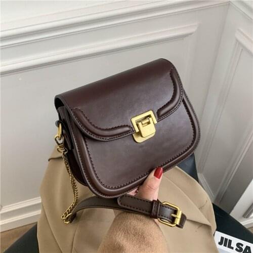 Vintage Saddle Simple Chain Crossbody Bags For Women Famous Brand Design Solid Color Small PU Leather Female Shoulder Bags 2021