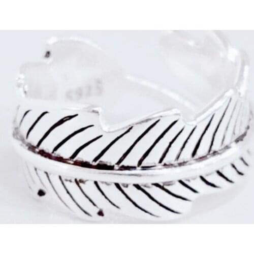 Sole Memory Vintage Thai Silver Feather Leaves 925 Sterling Silver Female Resizable Opening Rings SRI489