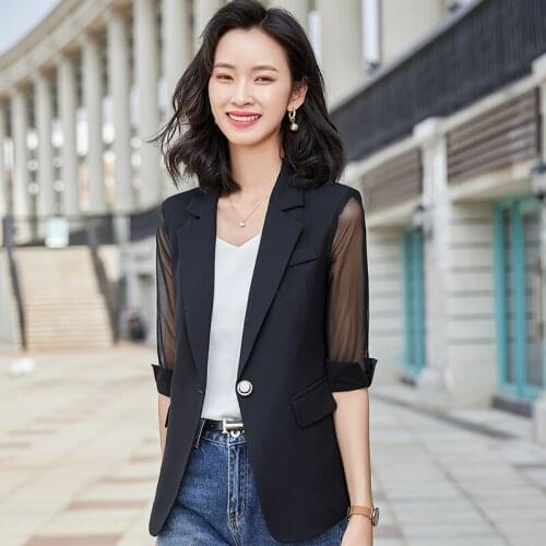 Free Shipping 2021 Fashion Blue Suit Coat Women Spring Summer New Korean Slim Chiffon Temperament Short Suit