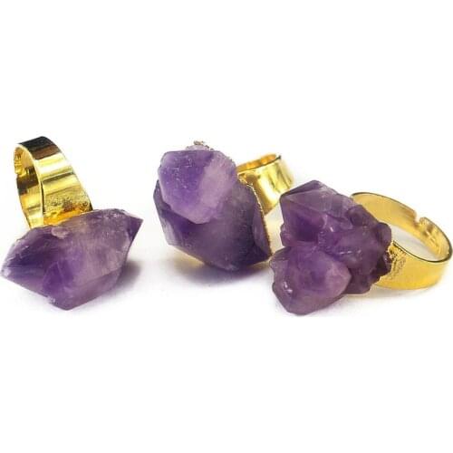 Druzy Natural Crystal Fashion Ring matte quartz Gold Color Crystal Engagement Amethysts Jewelry Wedding Rings For Women