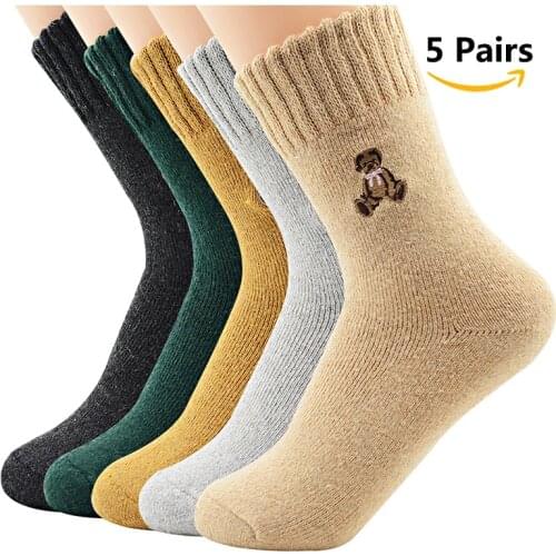 Winter Warm Women Socks Thicken Thermal Wool Cashmere Bear Winter Socks Unisex Plaid Solid Female Boots Floor Sleeping Socks