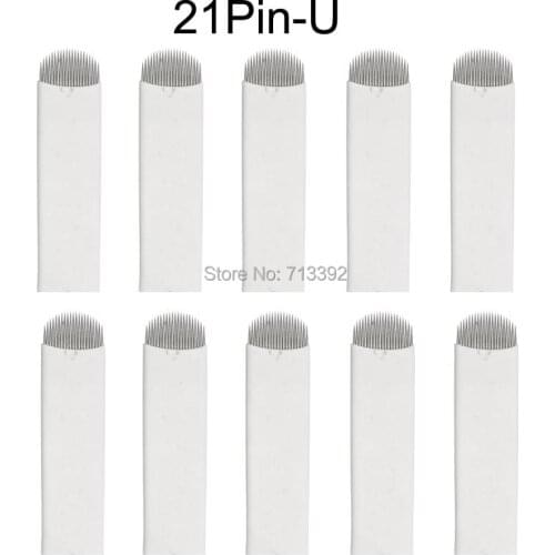 100pcs *21 pins U Shaped Needle Blade Manual Permanent Makeup Pen Tattoo Eyebrow Embroidery Tool Circular Arc Needle