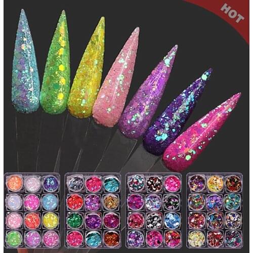 12 Boxes/set Nail Laser Colorful Laser ultra-thin wafer Nail Glitter Irregular Nail Design Sequins For Nail Art Decoration