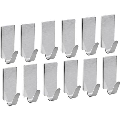 12pcs Hook Rack Adhesive Stainless Steel Towel Hooks Robe Hanging Hooks Hats Bag Family Robe Hats Bag Key Adhesive Wall Hanger