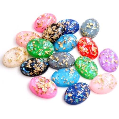 18x25mm 10pcs/Lot New Fashion Mix Color Built-in metal foil Flat back Resin Cabochons Cameo