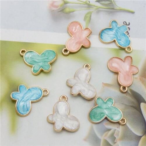 Julie Wang 4PCS Enamel Small Butterfly Shape Charms Solid Color Alloy Gold Tone Pendant Bracelet Jewelry Making Accessory