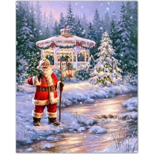 Diamond Painting Santa Claus Cross Stitch Diamond Embroidery Christmas Full Square Drill Diamond Mosaic Landscape Winter