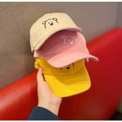 2021 New Cartoon Bear Embroidery Baby Hats Spring Summer Kids Boys Girls Baseball Hats Cotton Peaked Cap Autumn Outdoor Sun Caps