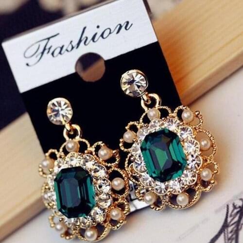 Shiny Crystal Square Stud Earrings Gorgeous Colored Earrings