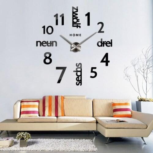 Decorative Large Wall Clock English Letter Mute Oversize Digital Clocks Kitchen Acrylic 3D DIY Wall Sticker Birds Hanging Clock