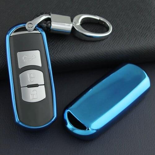 Key Fob Cover Case Shell Chain Ring For Mazda CX-3 CX-5 CX-9 MX-5 Mazda2 Mazda3 Mazda6 Toyota Yaris Blue