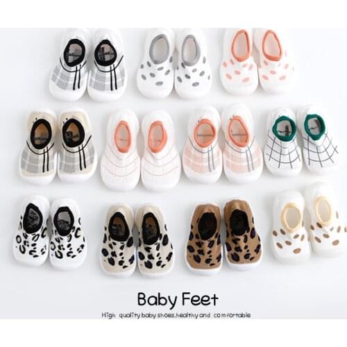 Baby boots Boys Girls Sock Shoes Non-Slip Floor Socks Baby Striped lattice Leopard spots Soft Rubber Sole Toddler Shoes Socks