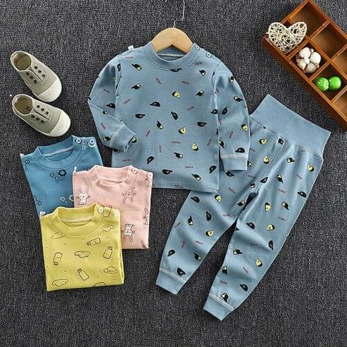 Spring and Autumn Cartoon Baby Pajamas Children Clothes High Waist Belly Protection Pants Set Baby Pure Cotton Underwear