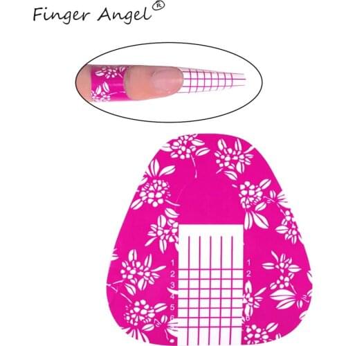 Finger Angel 50/100/500pcs Nail Form Tips Purple Floral Horseshoe Shape Nail Art Guide Extension French DIY Manicure Tools