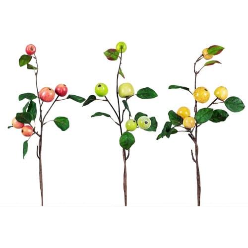 Artificial Small Apple Fruit Branch Plant Stem Fruit Green Leaves Fake Display Branch Home Kitchen Decor