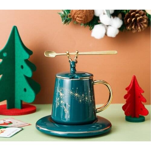 Nordic coffee mugs cup with saucer spoon ceramic hand-painted golden couple mug set office tea cup light luxury Christmas gift