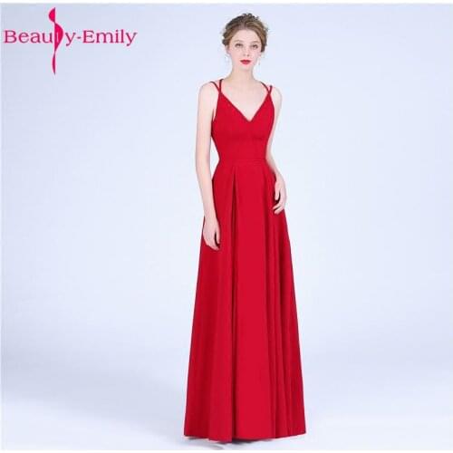 Beauty Emily Stain Red Sexy Backless Evening Dresses 2018 Vestido De Festa Prom Gown A Line Long Evening Party Prom Dresses