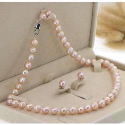 Beautiful 8-9mm White Akoya Pearl Necklace Earring 17.5" Wedding Jewelry Sets for Women In Jewelry Sets Gift Wholesale