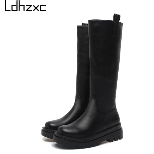 LDHZXC 2020 Leather Thigh High Boots Women High Heels platform high Knee Boots For Women Fetish Party Long Shoes size 42 43