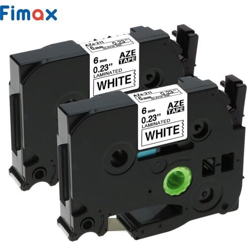 Fimax 2 Packs Compatible for Brother P-touch Label Tape TZe-211 Tze211 Black on White for Brother P-touch Label Printer Tze Tape