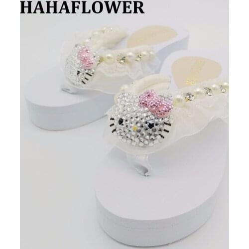 HAHAFLOWER Summer Lovely diamond cartoon cat home slippers summer bedroom, indoor womens floor shoes, beach shoes