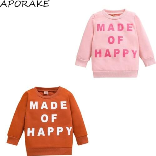 2021 1-6Y Toddler Baby Boy Girl Sweatshirt Spring Fall Letter Print Long Sleeve Round Neck Top Pullovers Casual Clothes