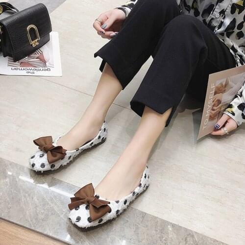 Fashion New Arrival Womens Shoes Flats Soft Sole Bow Wild Casual Light Suede Polka Dot Low-top Square Head Zapatos Mujer W33-55