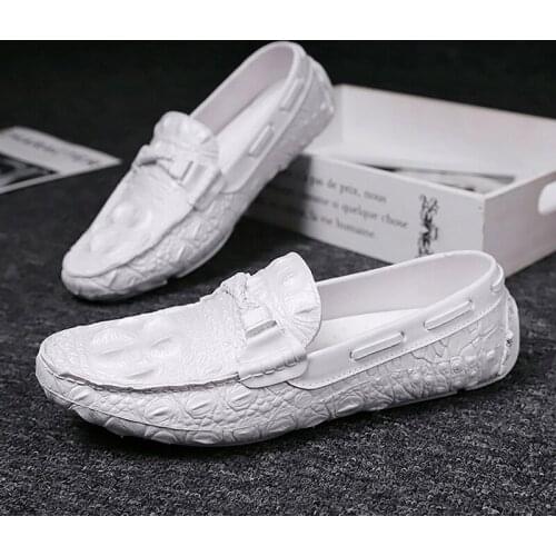 2021 Summer Half Drag Peas Leather Mens Driving Shoes Mens Slipper Penny Loafers Men Moccasins Man Mules Tenis Masculino White