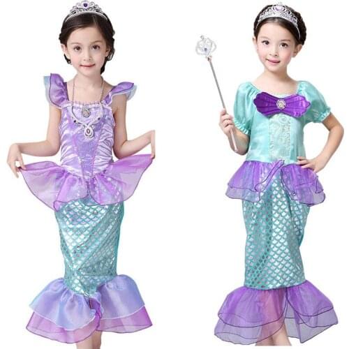 Girls Ariel Dress Child The Little Mermaid Ariel Princess Cosplay Costume Fantasia Ariel Mermaid Tail Dress Kids B30122CH