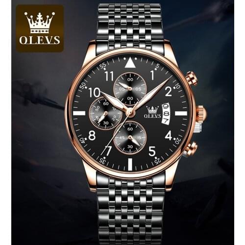 OLEVS 2021 Business Mens Watch Top Brand Waterproof Sports Chronograph Quartz Watch Black Dial Calendar Mens Montre homme 2869
