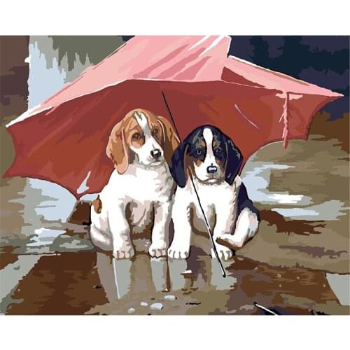 DIY Digital Painting By Numbers Package The umbrella puppy oil painting mural Kits Coloring Wall Art Picture Gift frameless