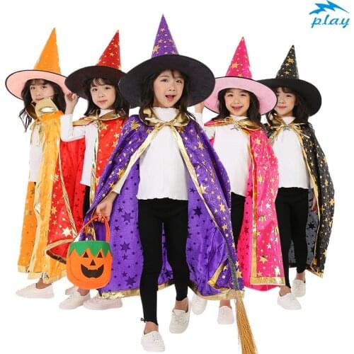 SATCOPY Five Star Cloak Magicians Cloak with Hat for kid Stage Costume Cosplay Halloween Costume Rosy Red Black Pink Purple Blu